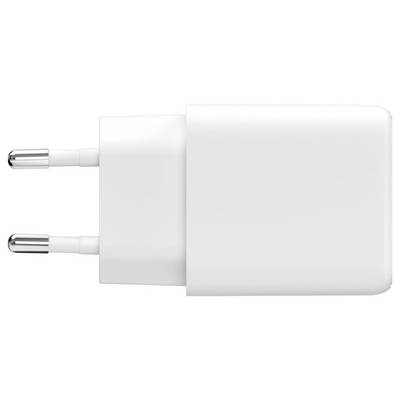 Witte tweepolige elektrische stekkeradapter met afgeronde randen, weergegeven in zijaanzicht op een witte achtergrond.