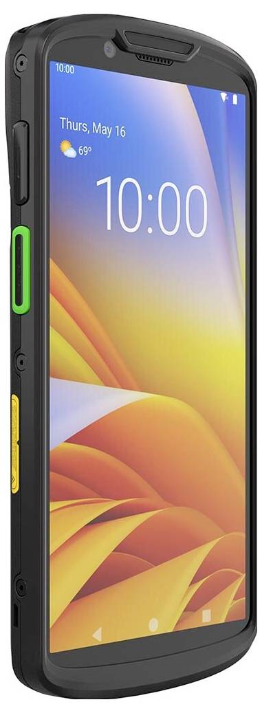 Robuuste zwarte smartphonehoesje getoond op een telefoon, met versterkte hoeken en zijuitsnijdingen, die het apparaat beschermen terwijl het scherm zichtbaar blijft.