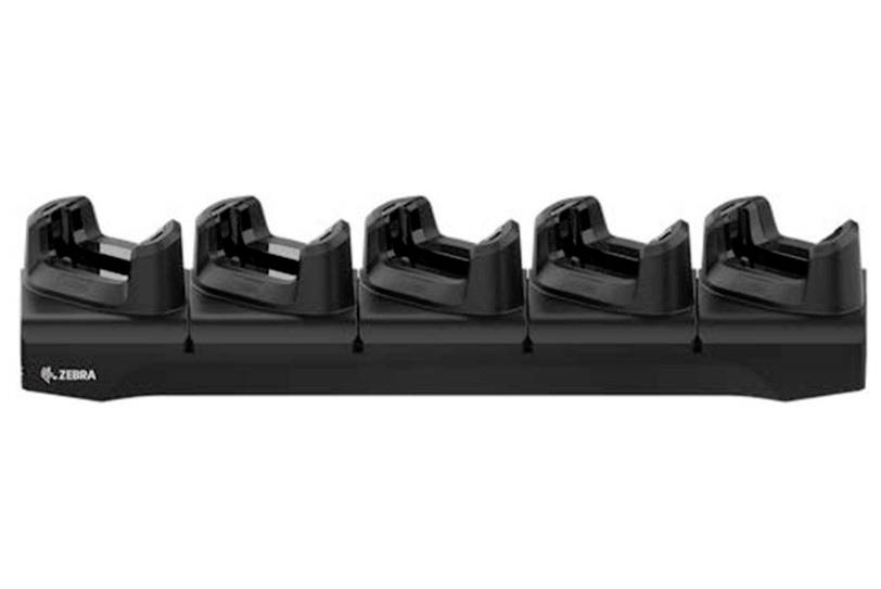 Zwarte Zebra multi-slot oplaadstation voor vijf handheld apparaten of barcodesccanners