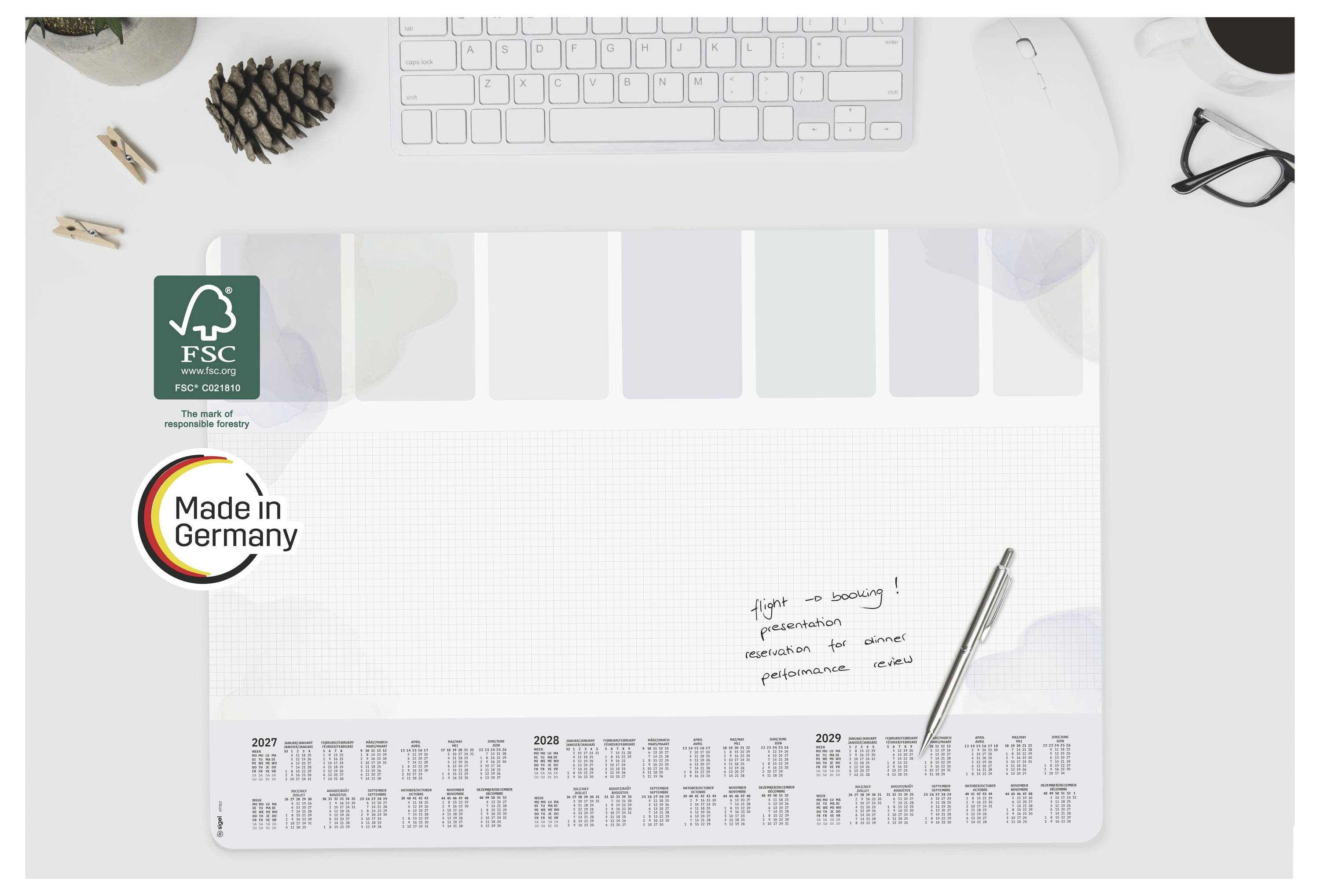 Sigel H7312 Bureau onderlegger Weekplanner, 3-jaarskalender 2027, 2028, 2029 Geruit Afgeronde hoeken (b x h) 59.5 cm x 4-8