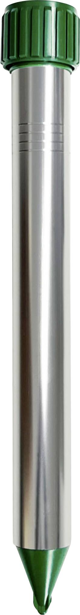 Groen doppenmetalen pen met een passende groene kegelvormige punt op een witte achtergrond.