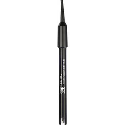 Zwarte EGA42X vezeloptische probe of sensor met kabel, verticaal weergegeven op een witte achtergrond, gelabeld 'EGA42X' met kleine witte merkingstekst.