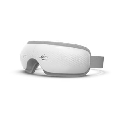 Witte VR-headset met grijze afwerking en verstelbare band, weergegeven in zijaanzicht op een neutrale achtergrond.