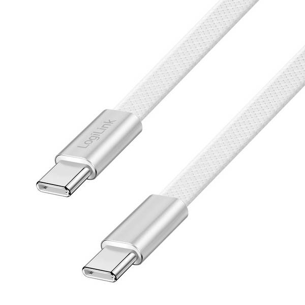 LogiLink CU0445 USB-C-kabel USB 2.0 USB-C stekker 1 m Wit Stekker past op beide manieren, Platte uitvoering