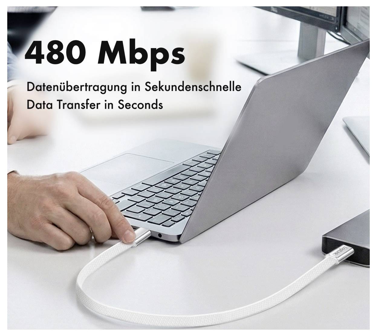 LogiLink CU0445 USB-C-kabel USB 2.0 USB-C stekker 1 m Wit Stekker past op beide manieren, Platte uitvoering-4