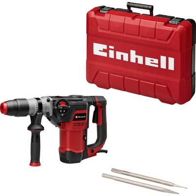 Einhell boorhamer met draagtas en twee beitels op een witte achtergrond.