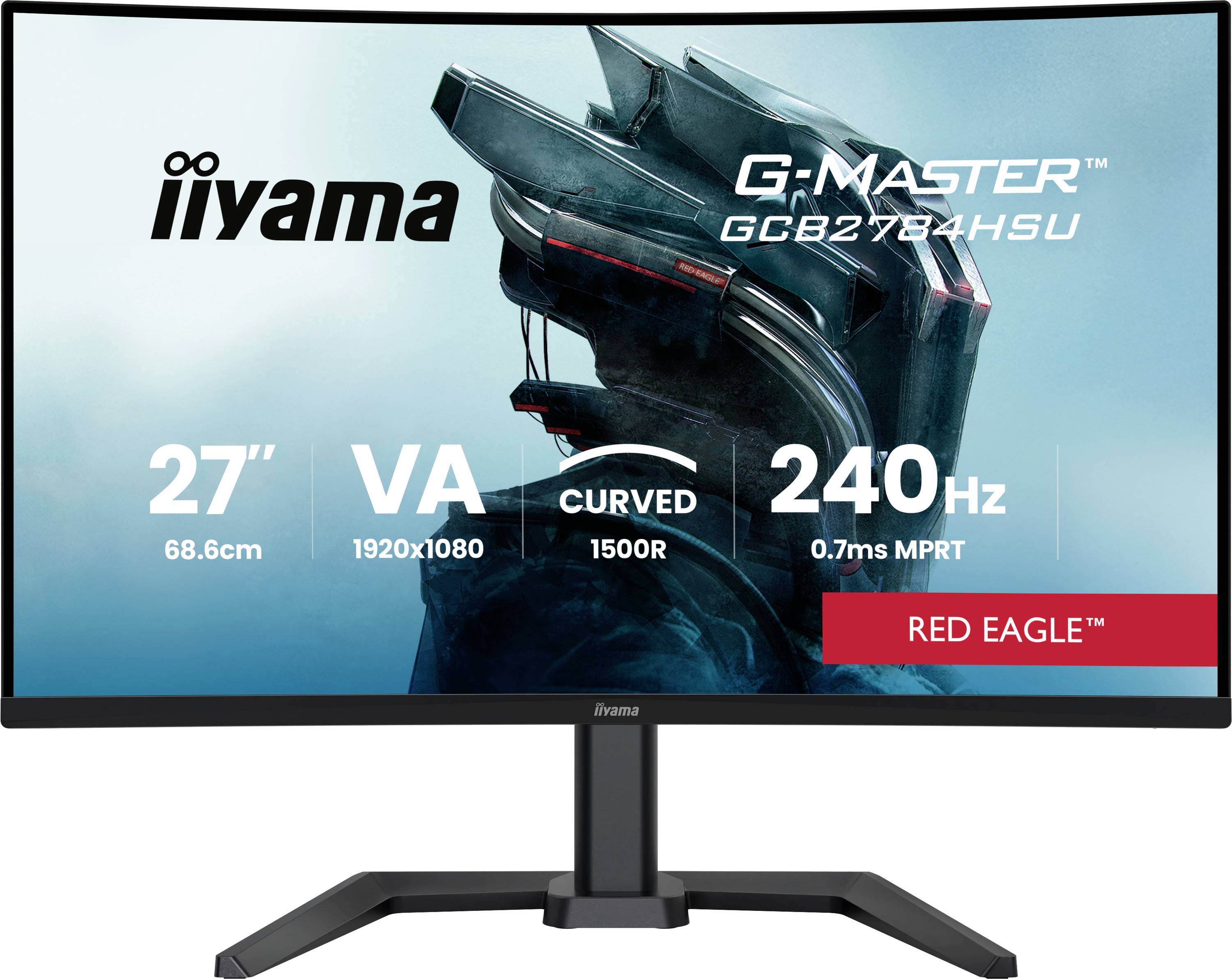 iiyama G-MASTER gaming monitor met een 27-inch curved VA-display, 1920x1080 resolutie, 240Hz, 0.7ms MPRT, 'RED EAGLE' model GCB2780HSU