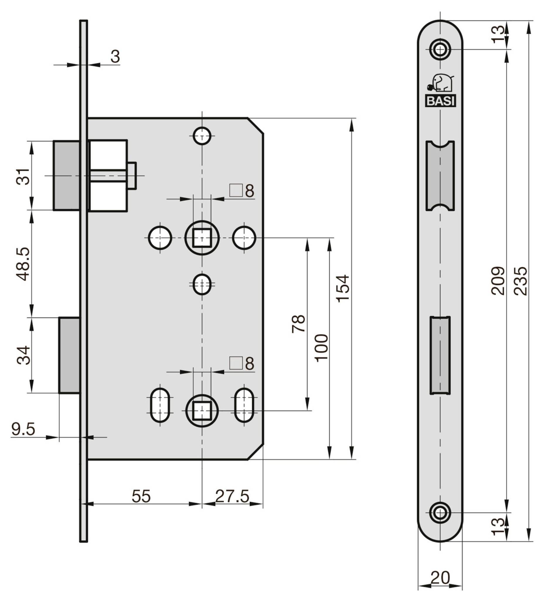 Basi 9290-5510 Insteekkamerdeurslot RVS, Aluminium-1