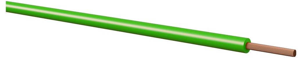 Een groen geisoleerde elektrische draad met een ontmantel koperen uiteinde.