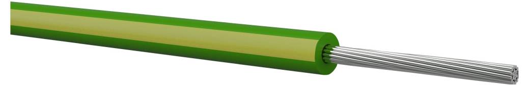 Een groene geïsoleerde elektrische kabel met een geschilde uiteinde dat meerdere zilveren draden blootlegt.