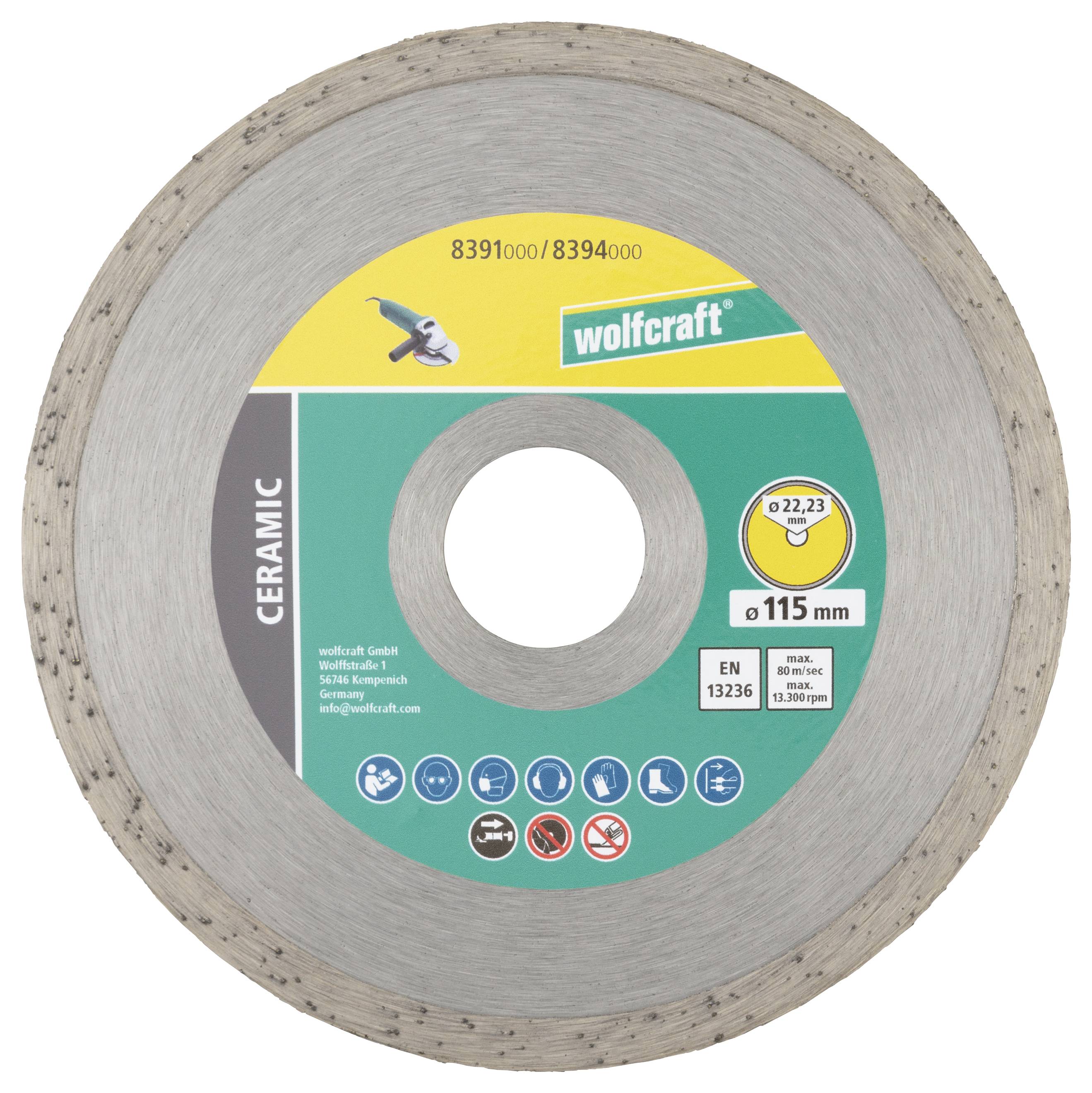 Wolfcraft 8394000 Diamanten doorslijpschijf 115 mm 1 set(s) Oud gewapend beton, Baksteen, Bouwmaterialen, Beton, Beton, -2