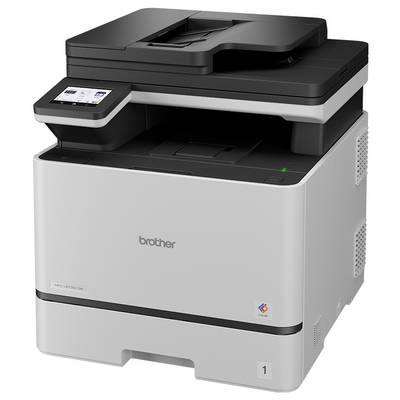 Brother multifunctionele kleurlaserprintersysteem met aanraakscherm bedieningspaneel en vlakbed scanner bovenop.