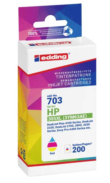 Edding Inktcartridge vervangt HP 305XL (3YM63AE) Compatibel Cyaan, Magenta, Geel EDD-703 18-703