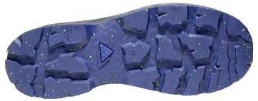 Blauwe rubberen schoenzool met een robuust looppatroon voor grip