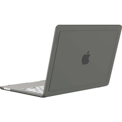 Apple laptop van achteren gezien onder een hoek, deksel gesloten en scherm niet zichtbaar.