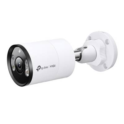 Witte TP-Link VIGI bullet beveiligingscamera gemonteerd op een wandbeugel, weergegeven in een zijdeaanzicht op een witte achtergrond.