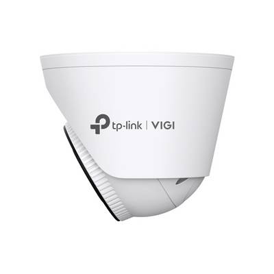 Witte TP-Link VIGI koepelbeveiligingscamera getoond op een effen achtergrond, met het merklogo aan de zijkant.