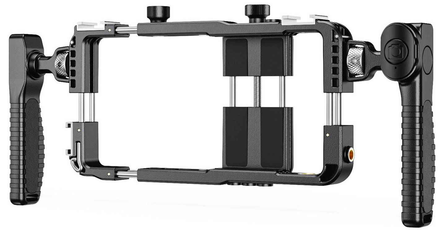Camerastabilisatorframe met twee zijhandelingen en verstelbare montagebeugels