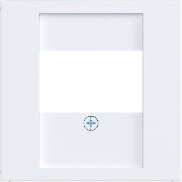 Witte aan de muur gemonteerde lichtschakelaar met een groot leeg centraal paneel en een kleine ronde knop onderaan.