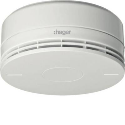 Witte Hager plafondmontage rookmelder met ventilatiesleuven en ronde testknop