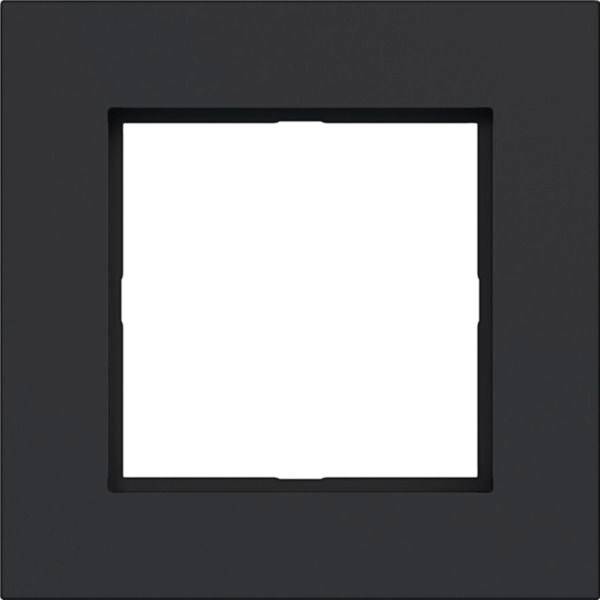 Een blanco wit vierkant gecentreerd binnen een donkergrijs vierkant frame.