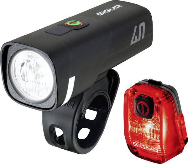 Sigma Aura 40 / Hiro 10 Set Fietsverlichtingsset LED-lamp werkt op batterij werkt op een accu Zwart