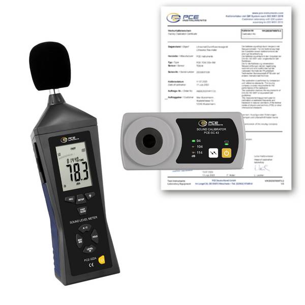 PCE Instruments PCE-322-SC43-ICA Decibelmeter Kalibratie (ISO) Datalogger 30 - 130 dB 31.5 Hz - 8 kHz USB, Jackplug-bus 3,5 mm, Analoog