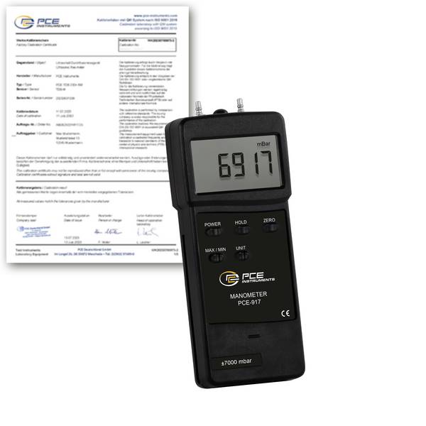 PCE Instruments PCE-917-ICA Gasdrukmeter Kalibratie (ISO) Druk -7000 - +7000 mbar