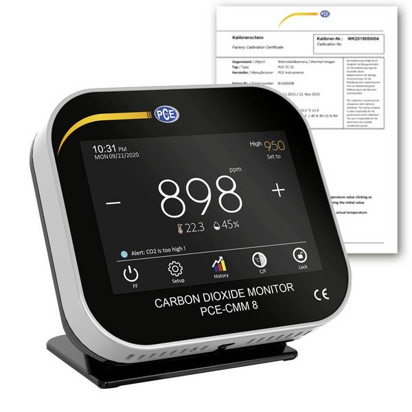 PCE Instruments PCE-CMM 8-ICA CO₂-meter 0 - 9999 ppm Met USB-interface Kalibratie ISO