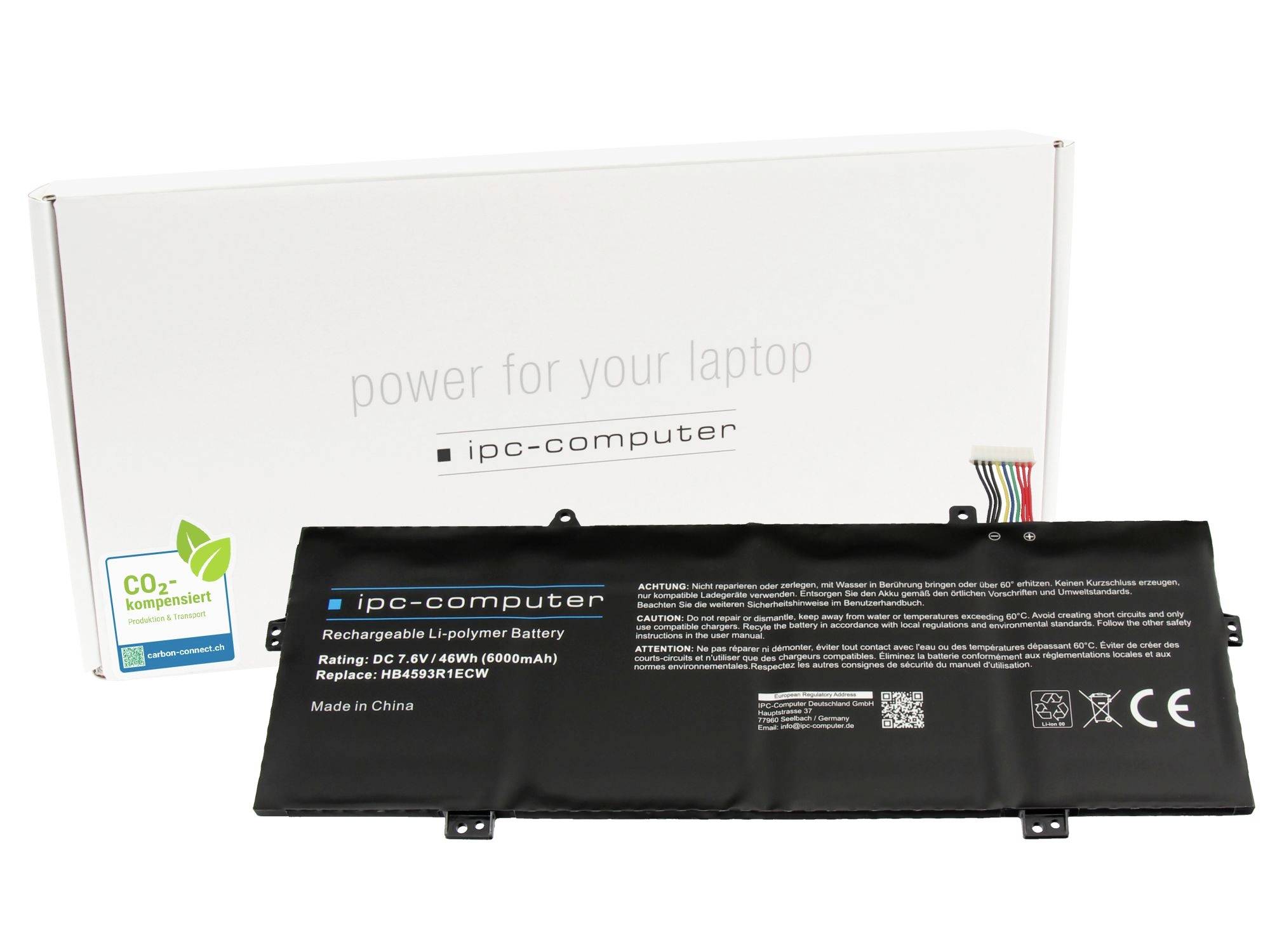 ipc-computer Akku HB4593R1ECW REPLACE HB4593R1ECW REPLACE Laptopaccu 7.60 V 6000 mAh IPC-Computer