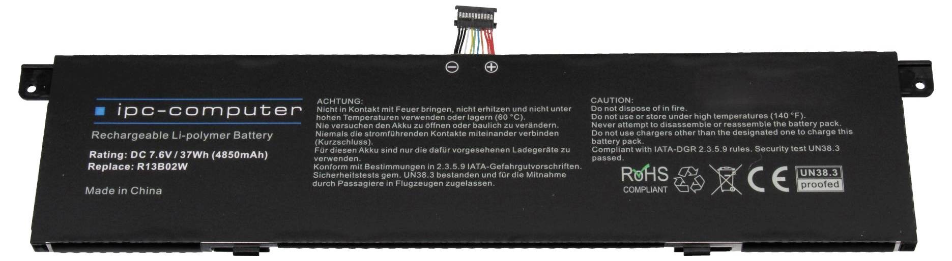 ipc-computer Akku R13B02W REPLACE R13B02W REPLACE Laptopaccu 7.60 V 4850 mAh IPC-Computer – Foto 2 van 2