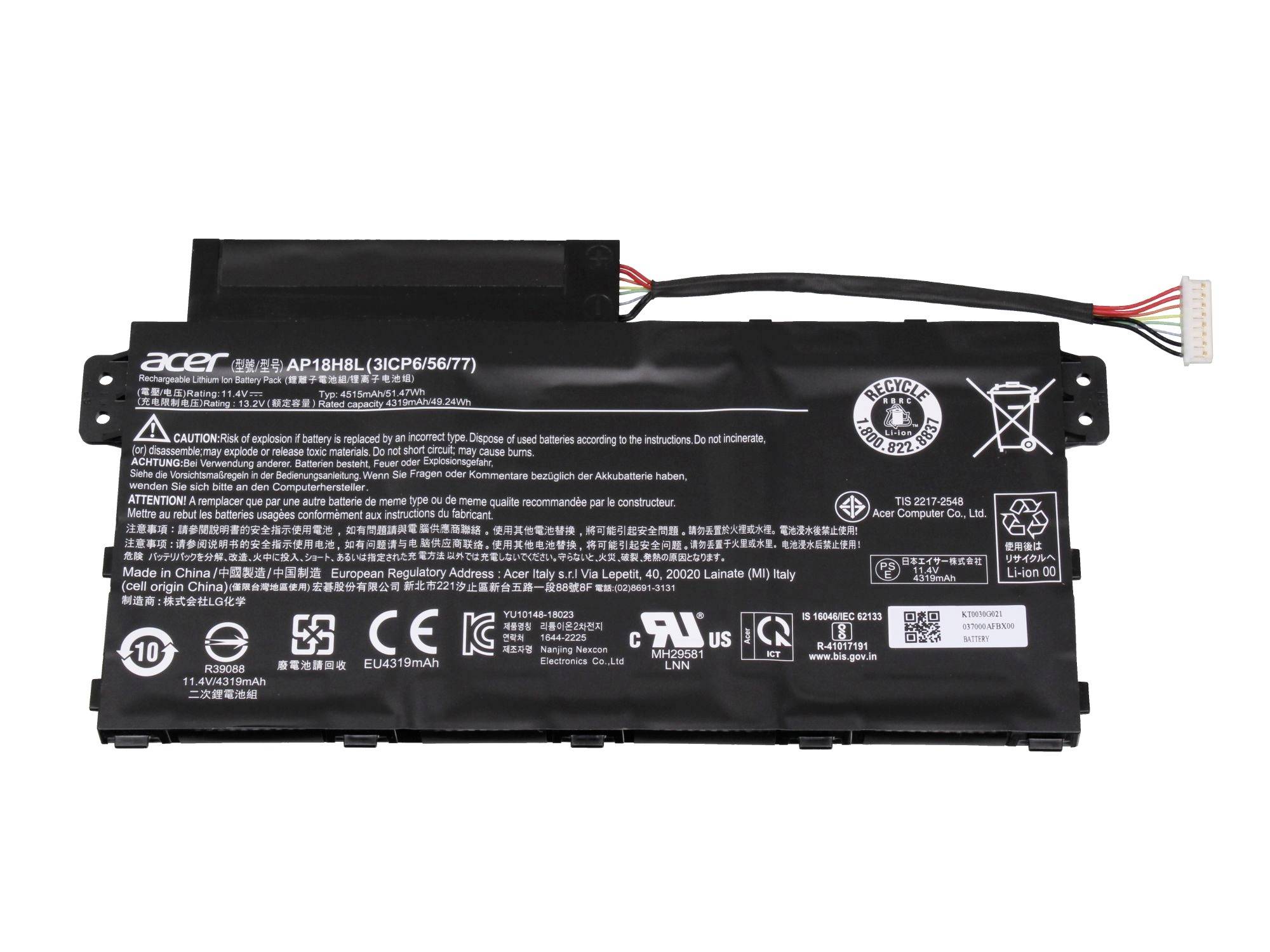 Acer Akku KT.0030G.021 KT.0030G.021 Laptopaccu 11.40 V 4515 mAh Acer