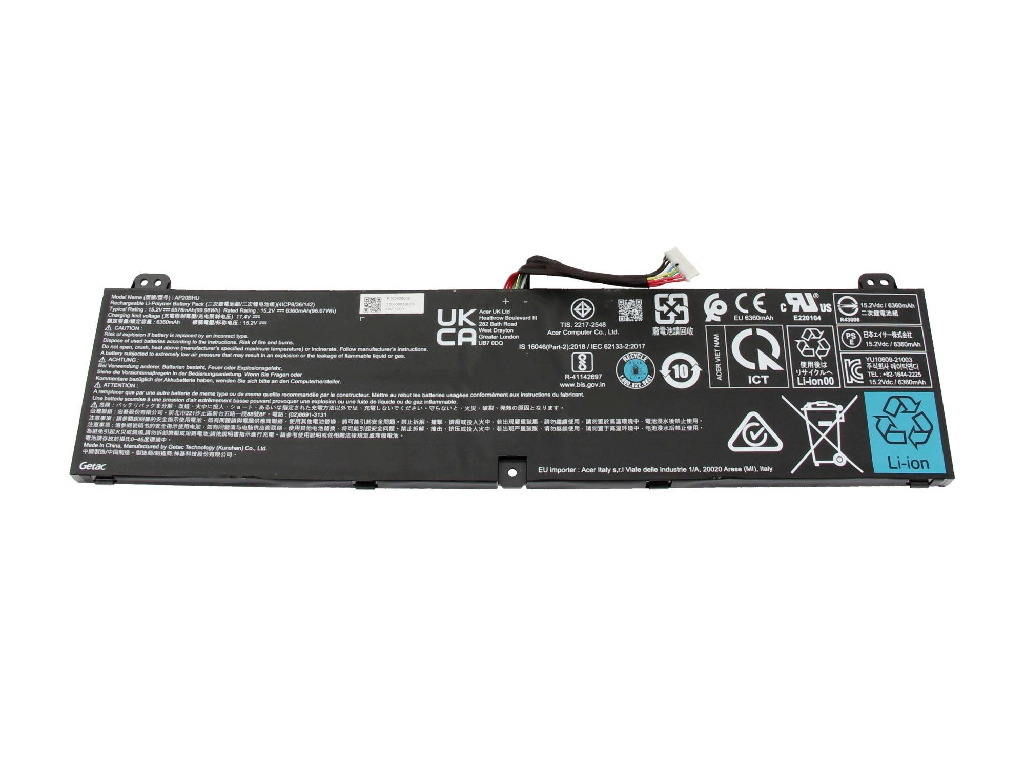 Acer Akku KT.00408.002 KT.00408.002 Laptopaccu 15.20 V 6578 mAh Acer