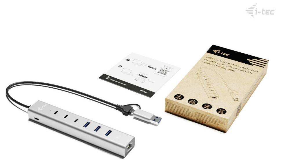 i-tec USB-C/USB-A Metal HUB 6 port+GLAN CAHUBMETAL6LANPD USB-hub Zilver-3