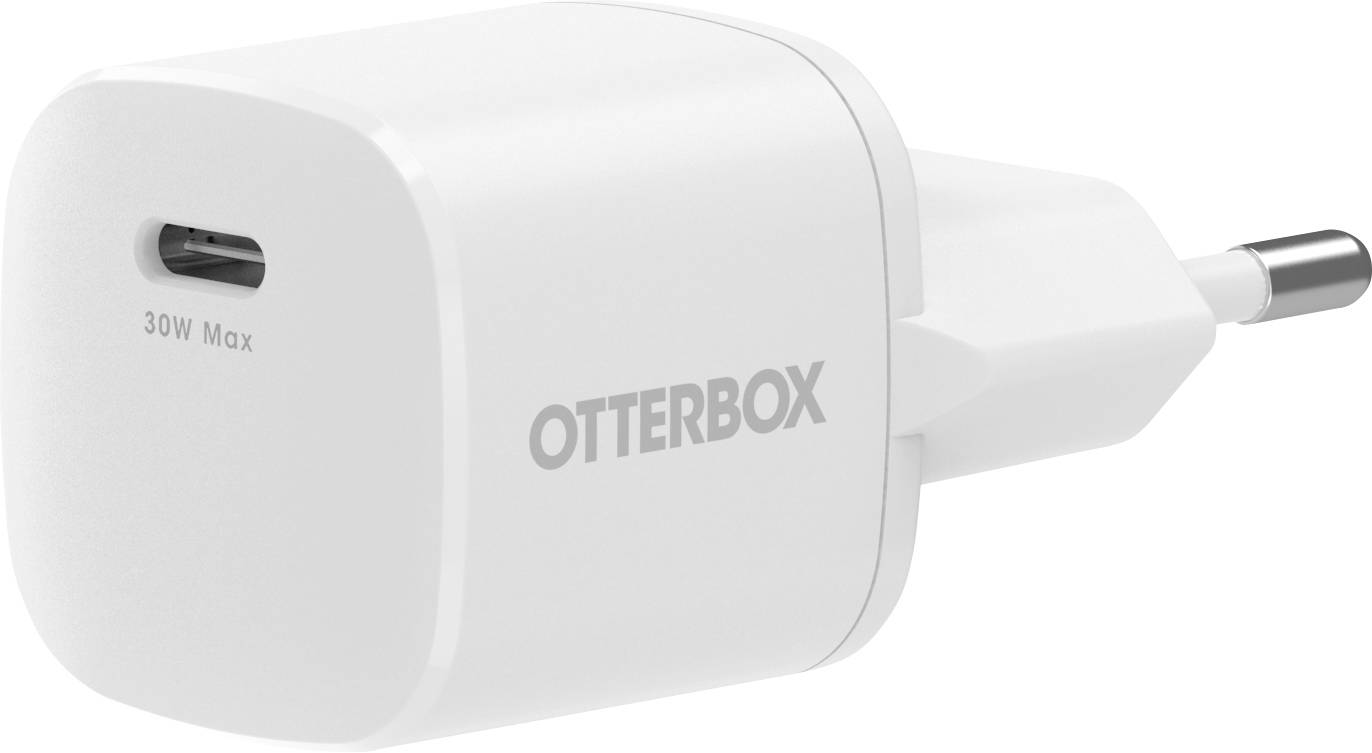 Witte OtterBox 30W Max USB-C wandlader met Europese stekker.