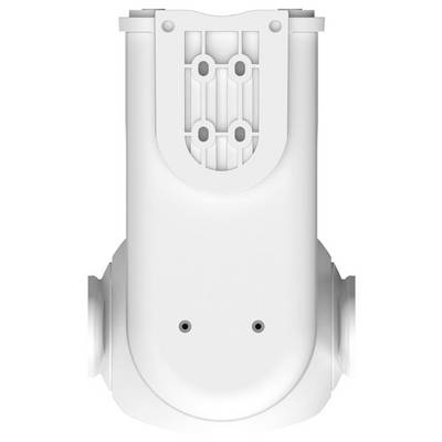 Vooraanzicht van een wit cilindrisch mechanisch apparaat met zijmontages, geventileerd bovenpaneel en twee kleine frontpoorten.