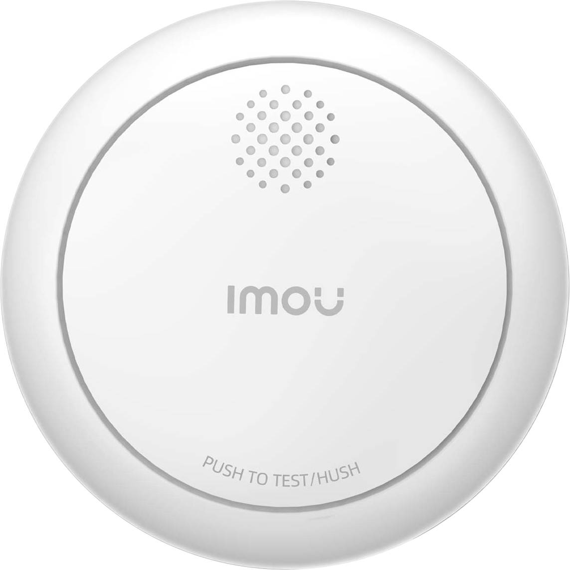 Witte ronde Imou rookmelder met luidsprekergaas en knop 'PUSH TO TEST/HUSH'