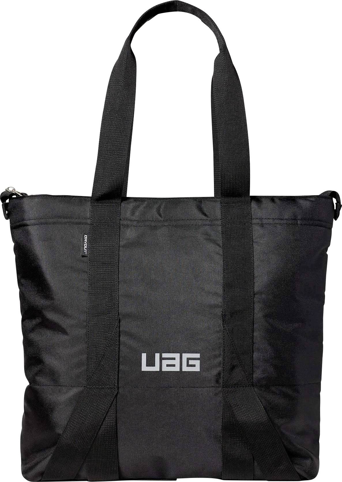 Zwarte UAG-draagtas met twee lange hengsels en het UAG-logo gecentreerd op de voorkant.