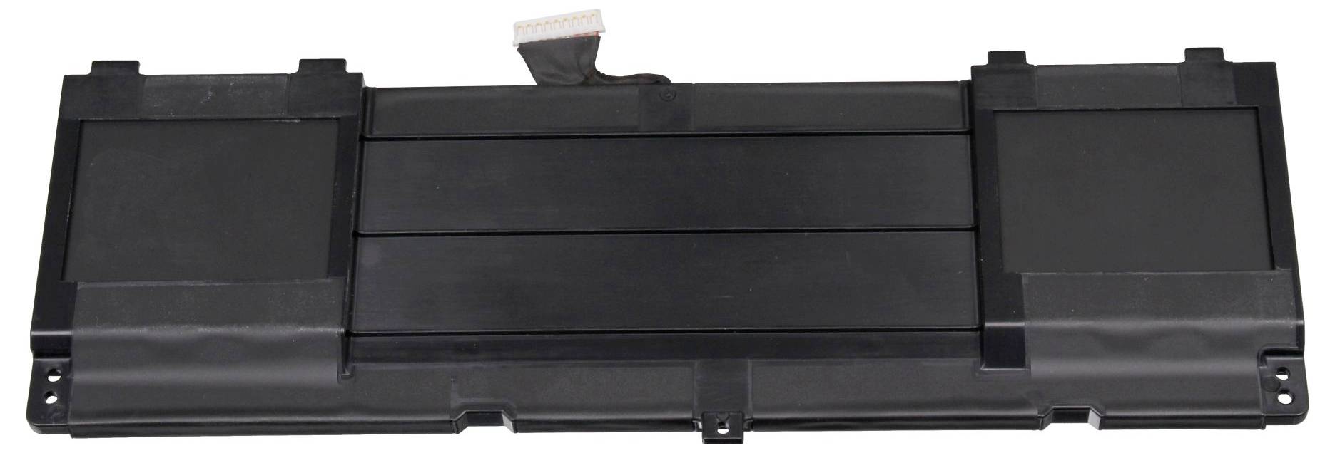 Zwarte plastic printertonercartridge met een wit treelipje, weergegeven op een witte achtergrond.
