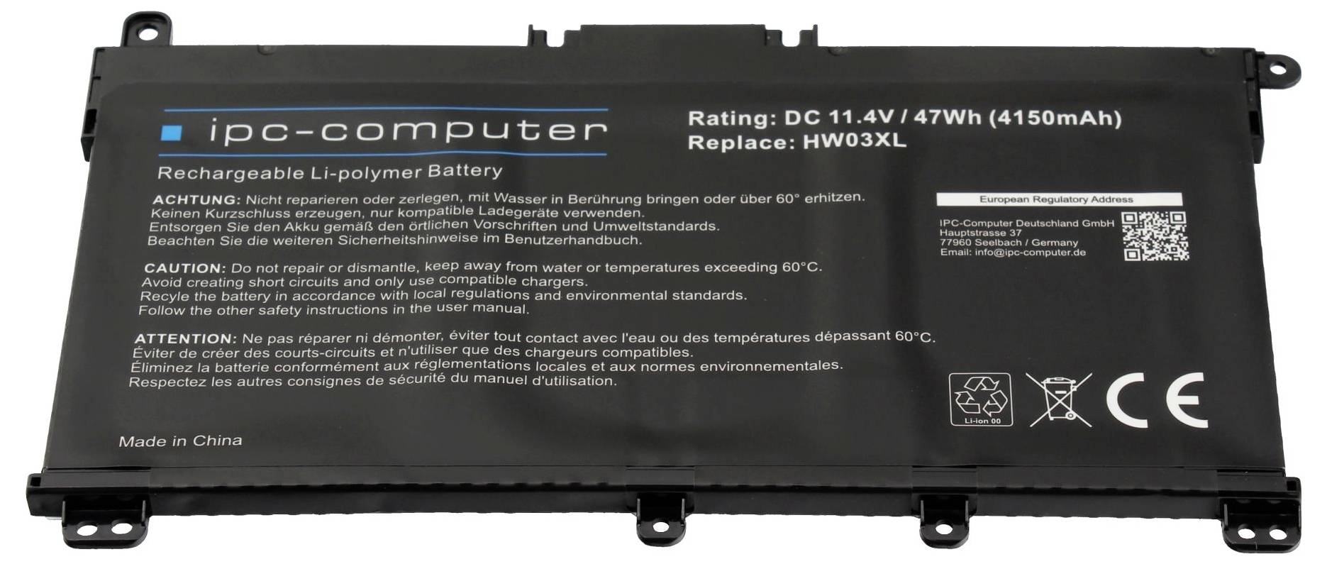 ipc-computer Akku HW03 REPLACE HW03 REPLACE Laptopaccu 11.40 V 4150 mAh IPC-Computer – Foto 2 van 2