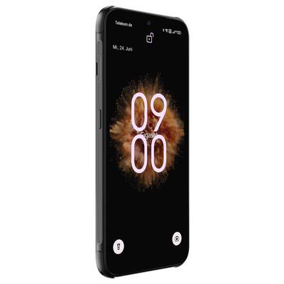 Smartphone-vergrendelingsscherm met 09:00 weergegeven met een vurige oranje bursthintergrond, datum 'Woe., 24. Juni' en snelkoppelingen voor zaklamp en camera.