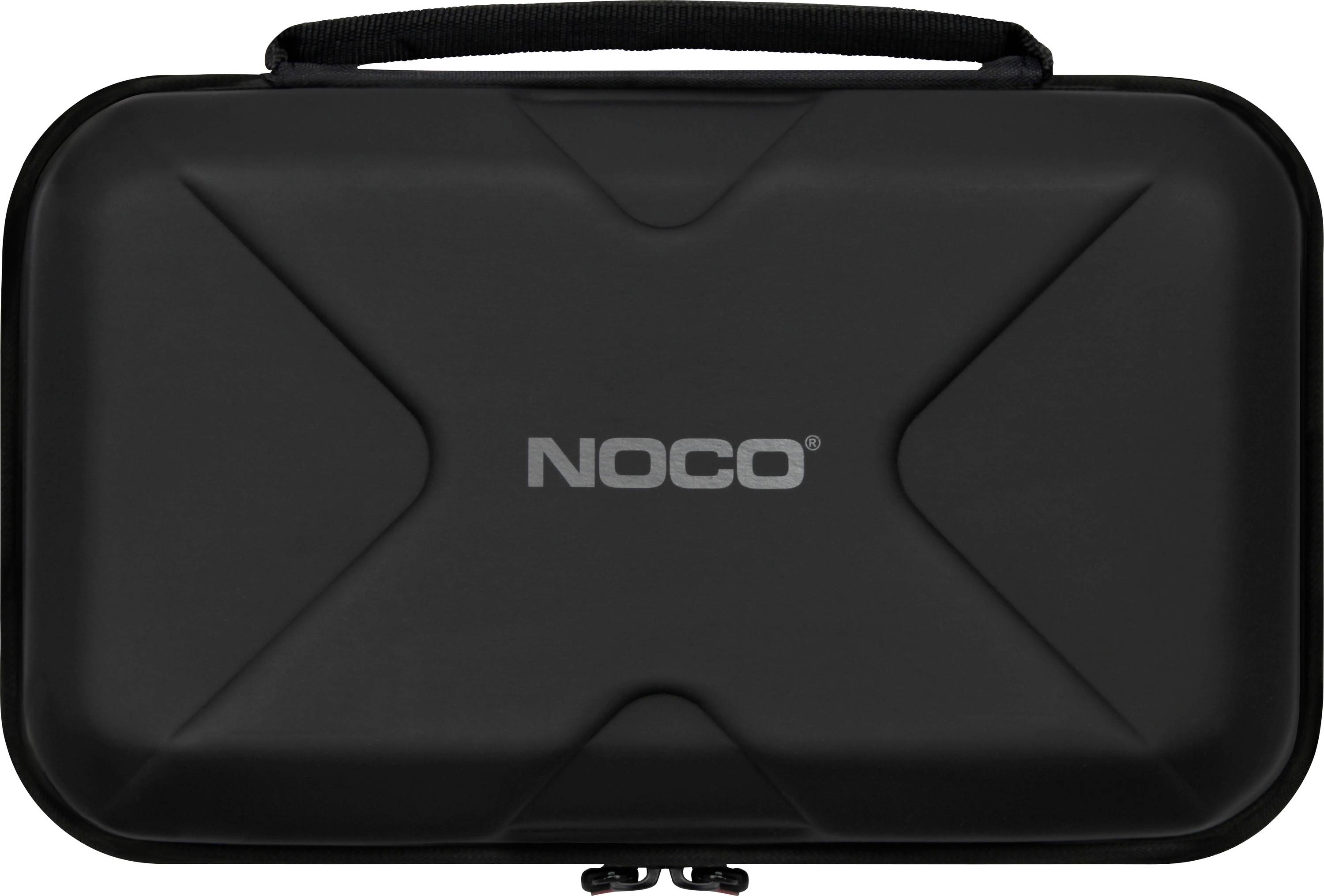 Zwart NOCO-ritscasje met handvat, gesloten tegen een witte achtergrond weergegeven.