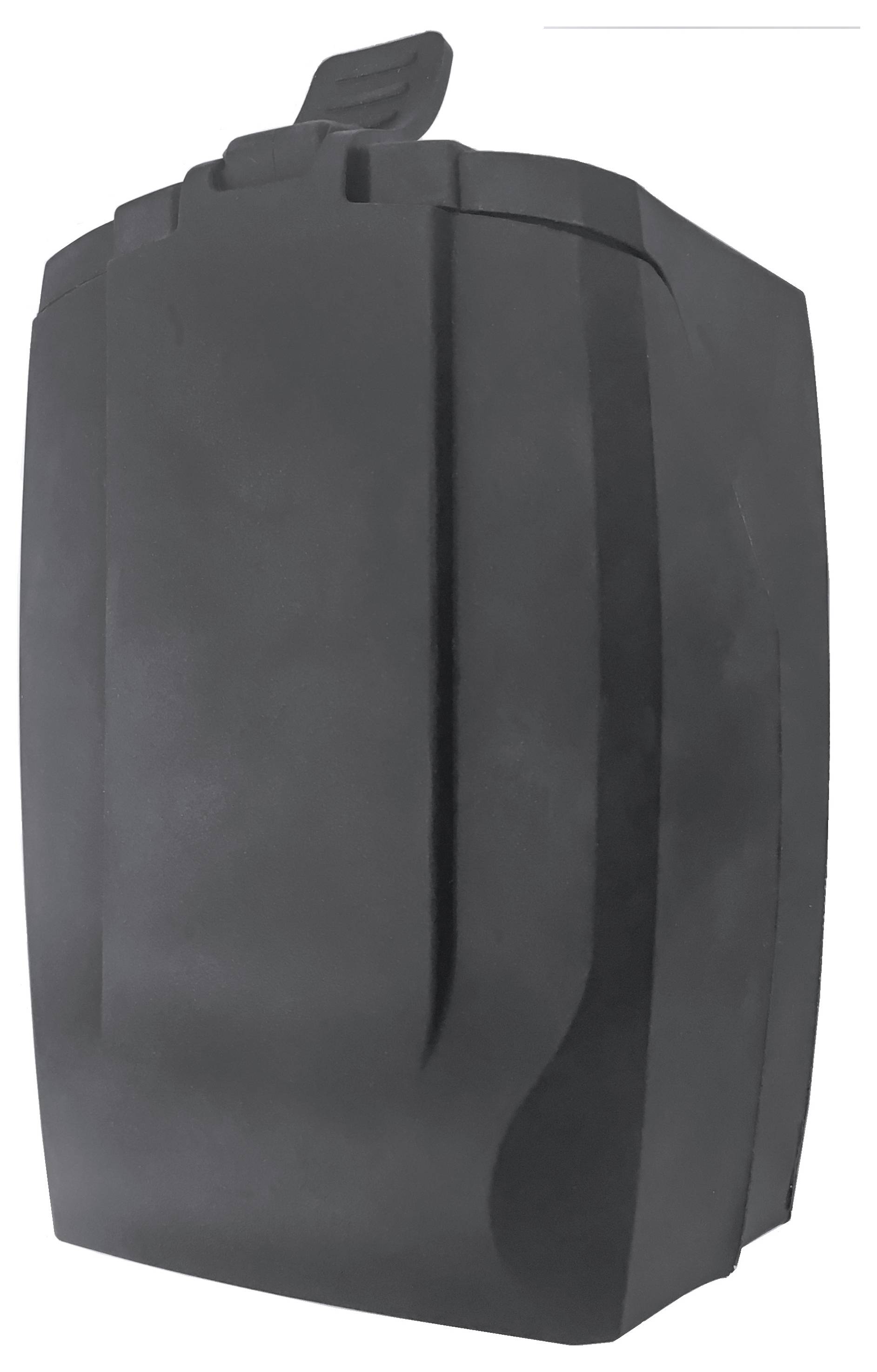 Zwarte hardshell rugzak of tas met handvat aan de bovenkant, weergegeven in vooraanzicht op een witte achtergrond.
