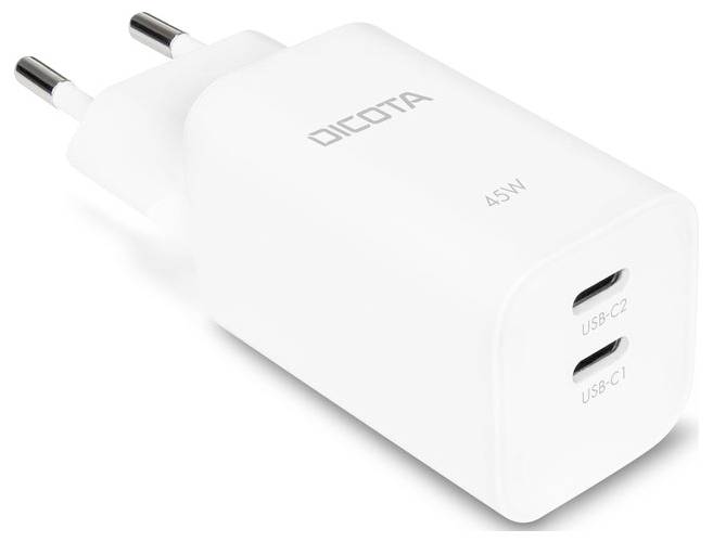 Witte Dicota 45W wandlader met twee USB-C poorten en Europese stekker