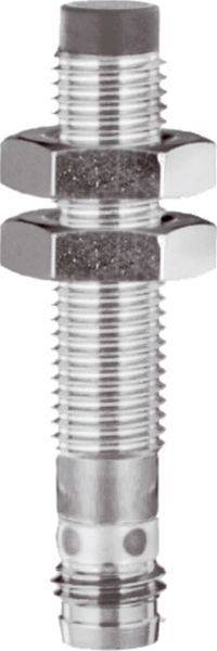 Close-up van een metalen schroefdraad verbinding met twee zeskantige moeren en een gegroefd onderuiteinde, getoond op een eenvoudige achtergrond.