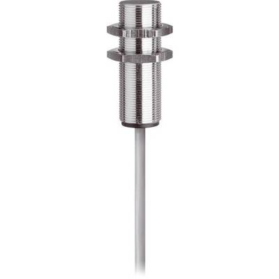 Metalen cilindrische schroefdraad sensor met een gladde probe die naar beneden uitsteekt, weergegeven op een witte achtergrond.