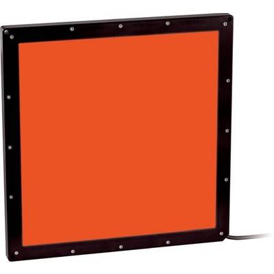 Oranje vierkant paneel met een zwart schroefbevestigd frame en een stroomkabel, weergegeven tegen een witte achtergrond.