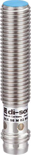 Nahaufnahme eines silbernen Metallzylinders mit Gewinde und einer blauen Kappe, in der Nähe des unteren Bereichs mit der Bezeichnung "di-sor".