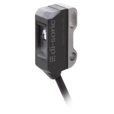 Fotoëlektrische sensor met zwarte rechthoekige behuizing en kabel, weergegeven op een witte achtergrond.