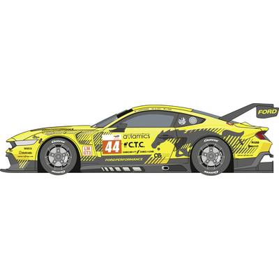 Geel en zwart racevoertuig van Ford met nummer 44 en sponsorlogo's, weergegeven in zijzicht op een witte achtergrond.